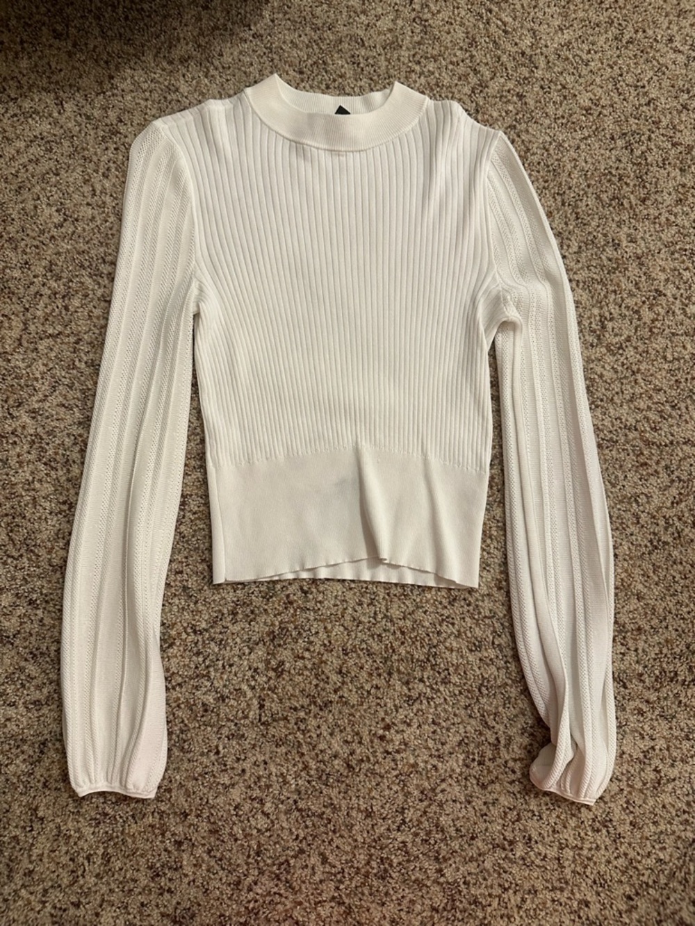 Express Cream Ribbed Long-Sleeve Crew Top